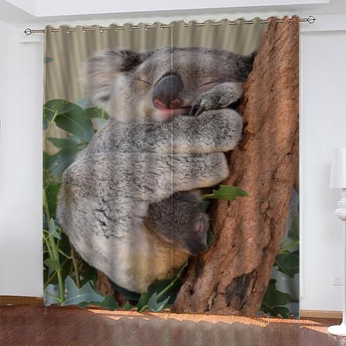 KaiHeBeding Tier Gardinen Koala Vorhänge Blickdicht, Blackout Curtain, Lärmschutzvorhang, Geeignet für Haus Balkon Kinderzimmer, Schlafzimmer Wohnzimmer Fenster, H 175 x B 140 cm, 2 Stück von KaiHeBeding