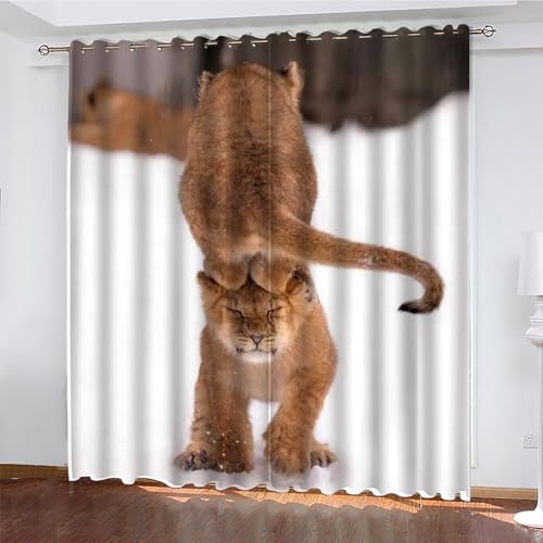 KaiHeBeding Tier Gardinen LöWe Vorhänge Blickdicht, Blackout Curtain, Lärmschutzvorhang, Geeignet für Haus Balkon Kinderzimmer, Schlafzimmer Wohnzimmer Fenster, H 175 x B 140 cm, 2 Stück von KaiHeBeding