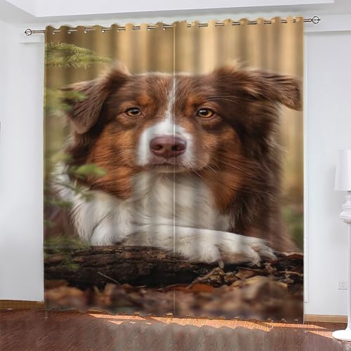 KaiHeBeding Tier Gardinen SchäFerhund Vorhänge Blickdicht, Blackout Curtain, Lärmschutzvorhang, Geeignet für Haus Balkon Kinderzimmer, Schlafzimmer Wohnzimmer Fenster, H 175 x B 140 cm, 2 Stück von KaiHeBeding