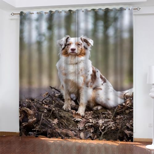 KaiHeBeding Tier Gardinen SchäFerhund Vorhänge Blickdicht, Blackout Curtain, Lärmschutzvorhang, Geeignet für Haus Balkon Kinderzimmer, Schlafzimmer Wohnzimmer Fenster, H 175 x B 140 cm, 2 Stück von KaiHeBeding