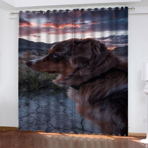 KaiHeBeding Tier Gardinen SchäFerhund Vorhänge Blickdicht, Blackout Curtain, Lärmschutzvorhang, Geeignet für Haus Balkon Kinderzimmer, Schlafzimmer Wohnzimmer Fenster, H 175 x B 140 cm, 2 Stück von KaiHeBeding