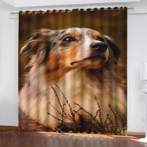 KaiHeBeding Tier Gardinen SchäFerhund Vorhänge Blickdicht, Blackout Curtain, Lärmschutzvorhang, Geeignet für Haus Balkon Kinderzimmer, Schlafzimmer Wohnzimmer Fenster, H 175 x B 140 cm, 2 Stück von KaiHeBeding