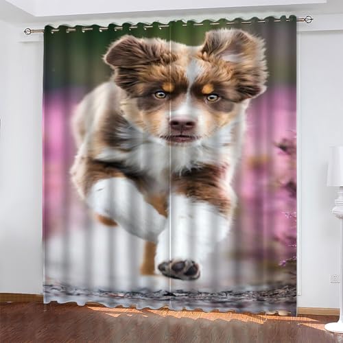 KaiHeBeding Tier Gardinen SchäFerhund Vorhänge Blickdicht, Blackout Curtain, Lärmschutzvorhang, Geeignet für Haus Balkon Kinderzimmer, Schlafzimmer Wohnzimmer Fenster, H 175 x B 140 cm, 2 Stück von KaiHeBeding