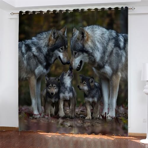 KaiHeBeding Tier Gardinen Wolf Vorhänge Blickdicht, Blackout Curtain, Lärmschutzvorhang, Geeignet für Haus Balkon Kinderzimmer, Schlafzimmer Wohnzimmer Fenster, H 175 x B 140 cm, 2 Stück von KaiHeBeding