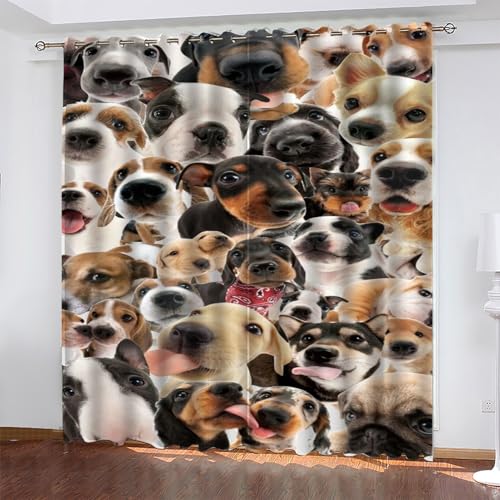 KaiHeBeding Tier Vorhang Hund Gardinen mit Muster, Vorhänge für Fenster Wohndekor, Vorhang Verdunkelung Geeignet für Haus Schlafzimmer Wohnzimmer Fenster, H 220 x B 140 cm, 2 Stück von KaiHeBeding