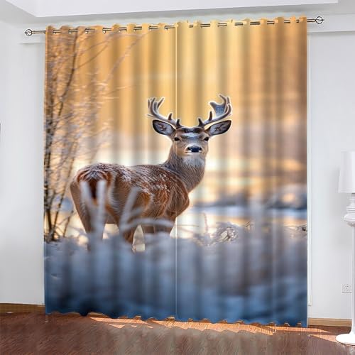 KaiHeBeding Weihnachten Gardinen Elch Vorhänge Blickdicht, Blackout Curtain, Lärmschutzvorhang, Geeignet für Haus Balkon Kinderzimmer, Schlafzimmer Wohnzimmer Fenster, H 175 x B 140 cm, 2 Stück von KaiHeBeding