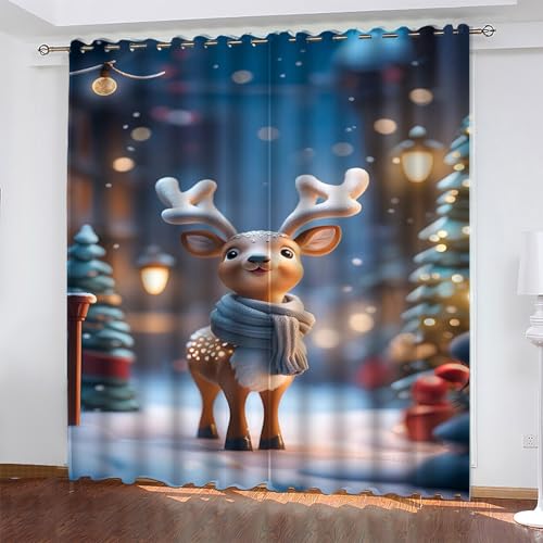 KaiHeBeding Weihnachten Gardinen Elch Vorhänge Blickdicht, Blackout Curtain, Lärmschutzvorhang, Geeignet für Haus Balkon Kinderzimmer, Schlafzimmer Wohnzimmer Fenster, H 175 x B 140 cm, 2 Stück von KaiHeBeding