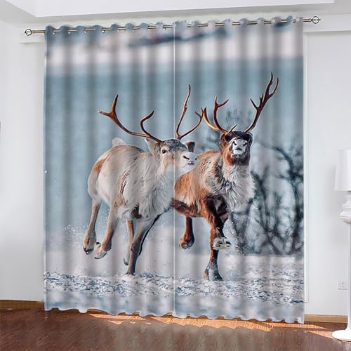 KaiHeBeding Weihnachten Gardinen Elch Vorhänge Blickdicht, Blackout Curtain, Lärmschutzvorhang, Geeignet für Haus Balkon Kinderzimmer, Schlafzimmer Wohnzimmer Fenster, H 175 x B 140 cm, 2 Stück von KaiHeBeding