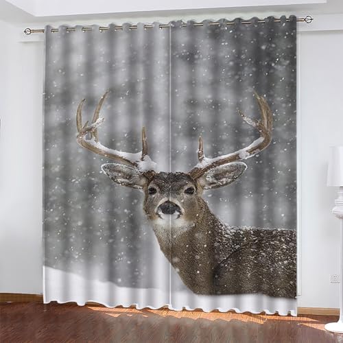 KaiHeBeding Weihnachten Gardinen Elch Vorhänge Blickdicht, Blackout Curtain, Lärmschutzvorhang, Geeignet für Haus Balkon Kinderzimmer, Schlafzimmer Wohnzimmer Fenster, H 175 x B 140 cm, 2 Stück von KaiHeBeding