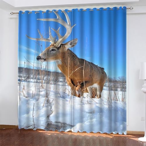 KaiHeBeding Weihnachten Gardinen Elch Vorhänge Blickdicht, Blackout Curtain, Lärmschutzvorhang, Geeignet für Haus Balkon Kinderzimmer, Schlafzimmer Wohnzimmer Fenster, H 175 x B 140 cm, 2 Stück von KaiHeBeding