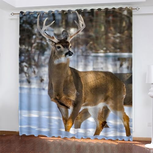 KaiHeBeding Weihnachten Gardinen Elch Vorhänge Blickdicht, Blackout Curtain, Lärmschutzvorhang, Geeignet für Haus Balkon Kinderzimmer, Schlafzimmer Wohnzimmer Fenster, H 175 x B 140 cm, 2 Stück von KaiHeBeding