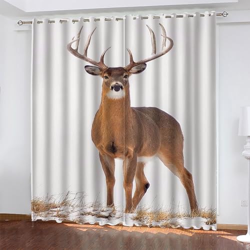 KaiHeBeding Weihnachten Gardinen Elch Vorhänge Blickdicht, Blackout Curtain, Lärmschutzvorhang, Geeignet für Haus Balkon Kinderzimmer, Schlafzimmer Wohnzimmer Fenster, H 175 x B 140 cm, 2 Stück von KaiHeBeding