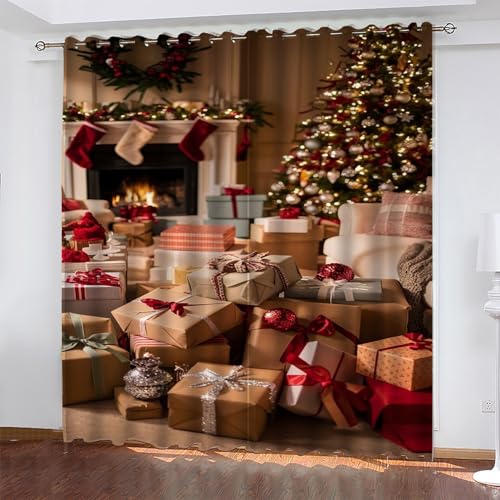 KaiHeBeding Weihnachten Gardinen Geschenk Vorhänge Blickdicht, Blackout Curtain, Lärmschutzvorhang, Geeignet für Haus Balkon Kinderzimmer, Schlafzimmer Wohnzimmer Fenster, H 175 x B 140 cm, 2 Stück von KaiHeBeding