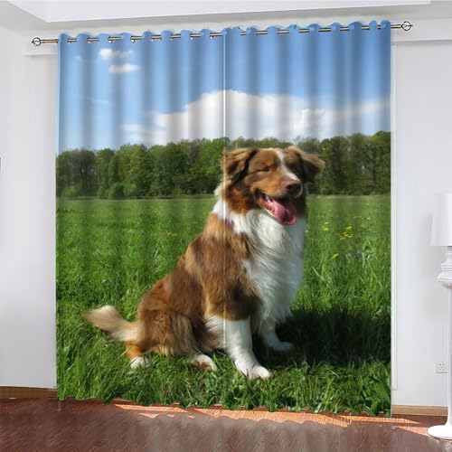 KaiHeBeding Wiese Gardinen Alaskan Hund Vorhänge Blickdicht, Blackout Curtain, Lärmschutzvorhang, Geeignet für Haus Balkon Kinderzimmer, Schlafzimmer Wohnzimmer Fenster, H 175 x B 140 cm, 2 Stück von KaiHeBeding