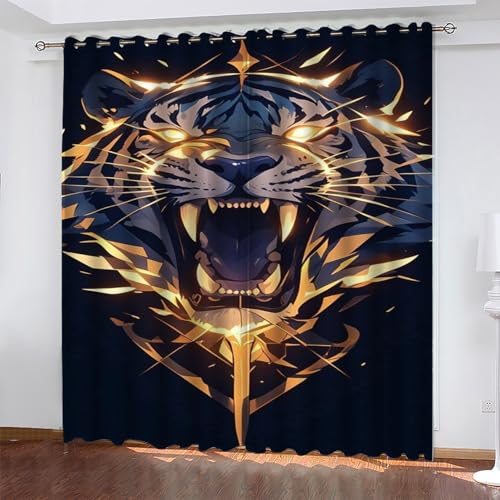 Karikatur Gardinen WeißEr Tiger Vorhänge Blickdicht, Blackout Curtain, Lärmschutzvorhang, Geeignet für Haus Balkon Kinderzimmer, Schlafzimmer Wohnzimmer Fenster, H 175 x B 140 cm, 2 Stück von KaiHeBeding