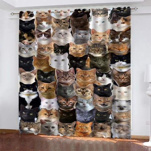 Katze Gardinen Tier Vorhänge Blickdicht, Blackout Curtain, Lärmschutzvorhang, Geeignet für Haus Balkon Kinderzimmer, Schlafzimmer Wohnzimmer Fenster, H 175 x B 140 cm, 2 Stück von KaiHeBeding