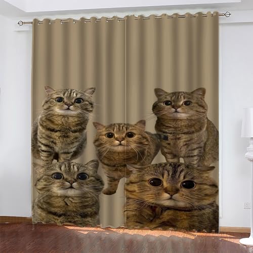 Khaki Gardinen Katze Vorhänge Blickdicht, Blackout Curtain, Lärmschutzvorhang, Geeignet für Haus Balkon Kinderzimmer, Schlafzimmer Wohnzimmer Fenster, H 175 x B 140 cm, 2 Stück von KaiHeBeding