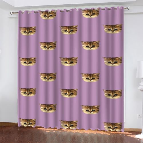 Lila Gardinen Katze Vorhänge Blickdicht, Blackout Curtain, Lärmschutzvorhang, Geeignet für Haus Balkon Kinderzimmer, Schlafzimmer Wohnzimmer Fenster, H 175 x B 140 cm, 2 Stück von KaiHeBeding