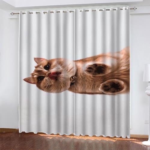 Niedlich Gardinen Katze Vorhänge Blickdicht, Blackout Curtain, Lärmschutzvorhang, Geeignet für Haus Balkon Kinderzimmer, Schlafzimmer Wohnzimmer Fenster, H 175 x B 140 cm, 2 Stück von KaiHeBeding