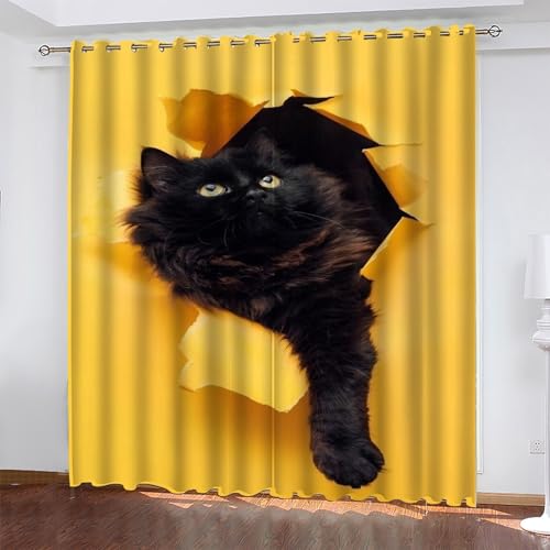 Schwarz Gardinen Katze Vorhänge Blickdicht, Blackout Curtain, Lärmschutzvorhang, Geeignet für Haus Balkon Kinderzimmer, Schlafzimmer Wohnzimmer Fenster, H 175 x B 140 cm, 2 Stück von KaiHeBeding