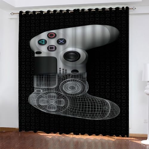 Weiß Gardinen Gamepad Vorhänge Blickdicht, Blackout Curtain, Lärmschutzvorhang, Geeignet für Haus Balkon Kinderzimmer, Schlafzimmer Wohnzimmer Fenster, H 175 x B 140 cm, 2 Stück von KaiHeBeding