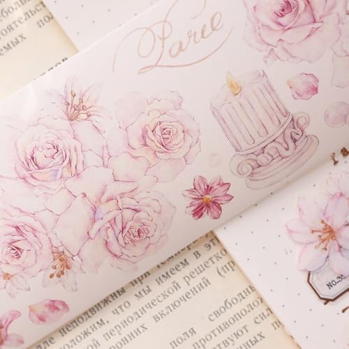 Kailikin Washi-Klebeband, 6 cm x 6 m, Einzelrolle [leicht getrunken], helles Retro-Rosa-Rosen-Washi-Papier und PET-Journaling-Collage-Kartenband für Scrapbooking-Materialien (Washi-Papier) von Kailikin