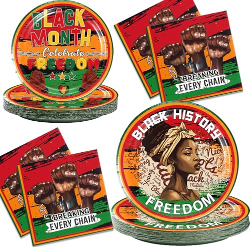 Kailinst Black History Month Party Einweggeschirr Dekoration Afroamerikaner Happy Juneteenth Memorial Events Decor Supplies Black Girl History Month Freedom Day Pappteller Servietten 12 Gäste von Kailinst