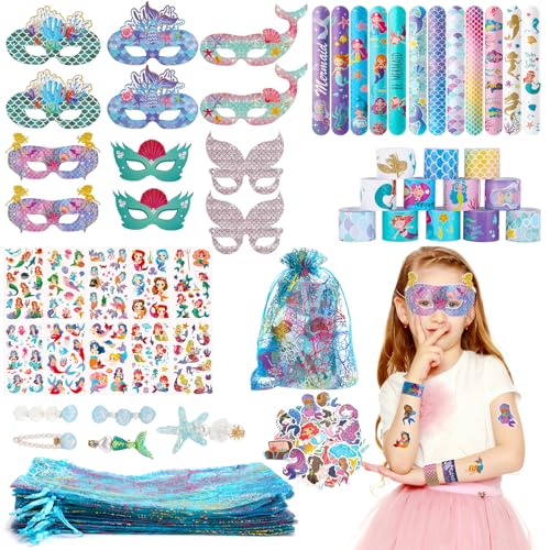 Kaisibum 111 Stück Meerjungfrau Party Mitgebsel Kindergeburtstag, Meerjungfrau Kindergeburtstag Set mit Meerjungfrauenmasken Haarnadel Slap Armbänder Tattoos Aufkleber für Kinder Mädchen Kaisibum 111 Stück Meerjungfrau Party Mitgebsel Kindergeburtstag, Meerjungfrau Kindergeburtstag Set mit Meerjungfrauenmasken Haarnadel Slap Armbänder Tattoos Aufkleber für Kinder Mädchen von Kaisibum