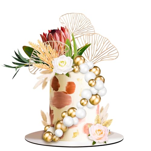 Kaisibum Boho Tortendeko Rosenblüte kuchen deko,56 Stück Kuchen Dekoration Kugel Boho Rosenblatt Kuchendekoration Tortendeko Blumen,Tortenaufsatz für Hochzeit, Geburtstag, Babyparty von Kaisibum