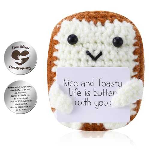 Kaisibum Lustige Positive Kartoffel, Positive Pocket Hug Glücksbringer Geschenk, Gestrickte Toastpuppe mit Positiver Energiekarte, Positive Geschenke für Frauen von Kaisibum