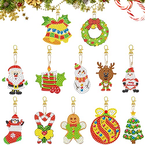 12 Set 5D Diamond Painting Kinder Weihnachten Anhänger, Diamond Painting Schlüsselanhänger, Daiments Painting Weihnachten Christmas, Weihnachten Diamant Gemälde Aufkleber Kit, Diamanten Painting von Kaiyingxin