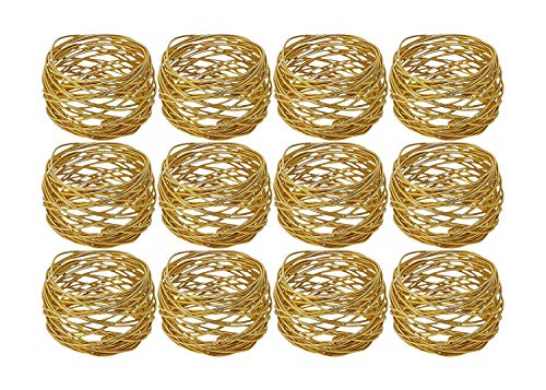 Kaizen Casa Handgefertigte, runde Serviettenringe aus Netzstoff, goldfarben, für Esstisch, Partys, Alltag, 12 Stück (Gold, 12) von Kaizen Casa