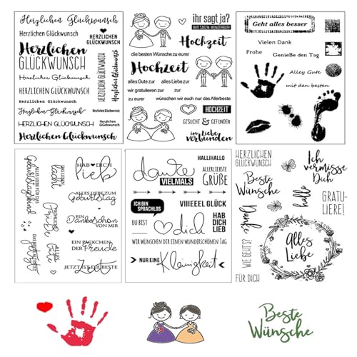 6 Stück Klar Silikonstempel Set, Frühling Stempel, Deutsch, für Scrapbooking Fotoalbum, Stempelset (Tägliche Grüße/Neugeborenenwünsche/Hochzeitswünsche/Zuneigungsbekundungen/Aufrichtige Wünsche） von Kaizuca