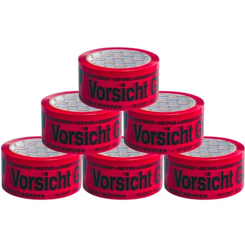 Kajal 5 cm x 66 m x 45 ms Power Glas-Paketband-Set – Vorsichtsaufkleber für Glas – Klebeband für zerbrechliche Handhabung - mehrsprachige Warnschilder – vorsichtig behandeln Verpackungsband (6) von Kajal