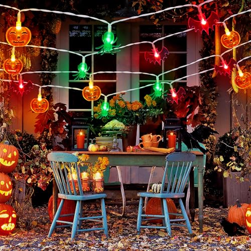 Kaket Halloween Lichterkette, 3m Halloween Lichterkette, Kürbis Geist Fledermaus Halloween Dekorationen Lichter, Halloween LED Lichterkette für Außen Innen Betätigte Halloween Dekorationen (Spinne) von Kaket