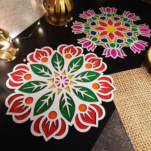 Kalakriti 2 Stück verschiedene Designs tragbare Rangoli-Schablonen (27,9 cm) für Dekoration, DIY, Handwerk, wiederverwendbare Vorlagen für den Boden, Tisch, einfach mit Rangoli Atta oder Körnern für von Kalakriti