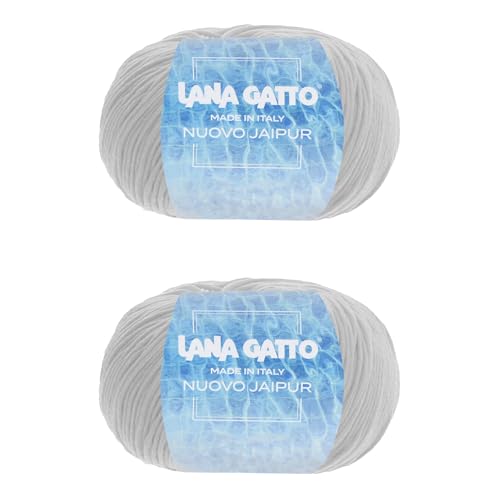 Baumwollgarn Lana Gatto Linie Nuovo Jaipur, 100% Baumwolle zum Stricken oder Häkeln, 2 Knäuel Länge 200m für 100g Baumwolle (Grau, 2) von Kalapanta