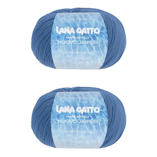 Baumwollgarn Lana Gatto Linie Nuovo Jaipur, 100% Baumwolle zum Stricken oder Häkeln, 2 Knäuel Länge 200m für 100g Baumwolle (Hellblau, 2) von Kalapanta