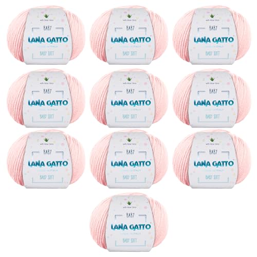 Wolle zum Stricken oder Häkeln 100% Merinowolle Extrafine von Lana Gatto. Baby Soft Linie Kinder, Neugeborene natürlich mit Aloe Vera (Rose - 13210, 10) von Kalapanta