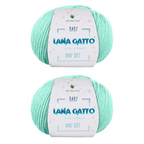 Wolle zum Stricken oder Häkeln 100% Merinowolle Extrafine von Lana Gatto. Baby Soft Linie Kinder, Neugeborene natürlich mit Aloe Vera (Grün - 8387, 2) von Kalapanta