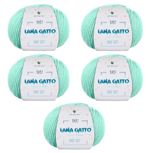 Wolle zum Stricken oder Häkeln 100% Merinowolle Extrafine von Lana Gatto. Baby Soft Linie Kinder, Neugeborene natürlich mit Aloe Vera (Grün - 8387, 5) von Kalapanta