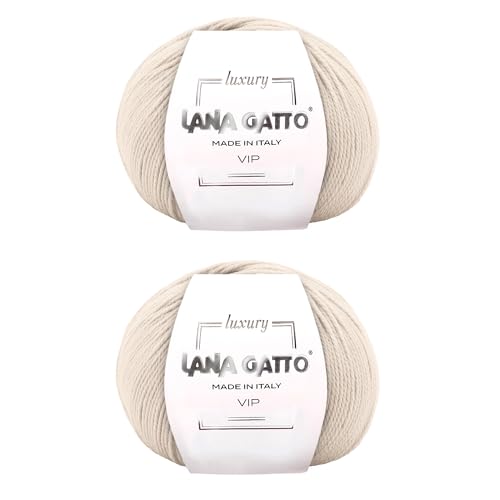 Knäuel aus Kaschmir und extrafeiner Merinowolle zum Stricken, Lana Gatto Vip Line, 100 gr., 400 mt, (Beige - 10011, 2) von Kalapanta