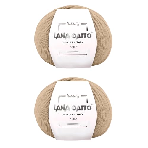 Knäuel aus Kaschmir und extrafeiner Merinowolle zum Stricken, Lana Gatto Vip Line, 100 gr., 400 mt, (Kamelfarbe - 14618, 2) von Kalapanta