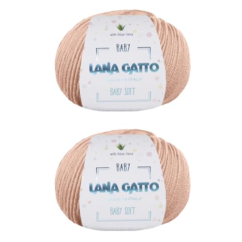 Wolle zum Stricken oder Häkeln 100% Merinowolle Extrafine von Lana Gatto. Baby Soft Linie Kinder, Neugeborene natürlich mit Aloe Vera (2, Beige - 14621) von Kalapanta