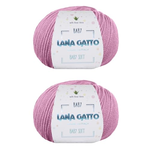 Strickgarn 100% Reine Merino-Schurwolle Extra-Fine von Lana Gatto Made in Italy, Baby Soft Linie Kinder, Neugeborene mit Aloe Vera, hochwertiges Garn, 100 g. 340 mt, (Rose - 9409, 2) von Kalapanta