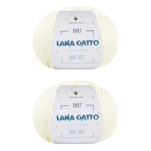 Wolle zum Stricken oder Häkeln 100% Merinowolle Extrafine von Lana Gatto. Baby Soft Linie Kinder, Neugeborene natürlich mit Aloe Vera (2, Wollweiss - 978) von Kalapanta