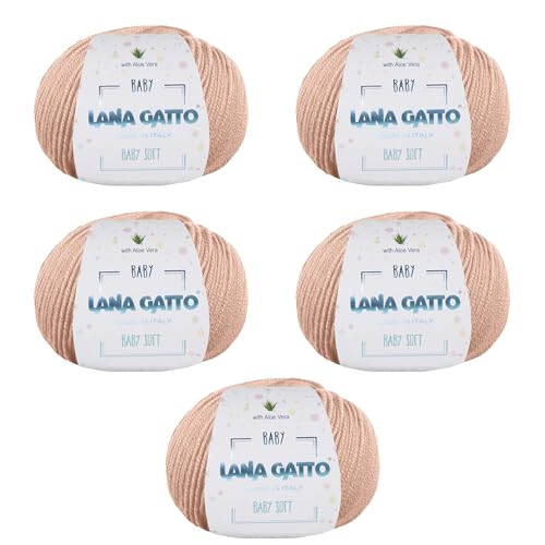 Wolle zum Stricken oder Häkeln 100% Merinowolle Extrafine von Lana Gatto. Baby Soft Linie Kinder, Neugeborene natürlich mit Aloe Vera (5, Beige - 14621) von Kalapanta