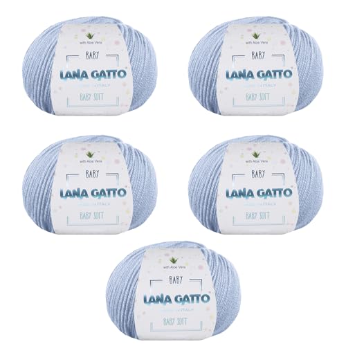 Wolle zum Stricken oder Häkeln 100% Merinowolle Extrafine von Lana Gatto. Baby Soft Linie Kinder, Neugeborene natürlich mit Aloe Vera (5, Himmelblau - 12260) von Kalapanta