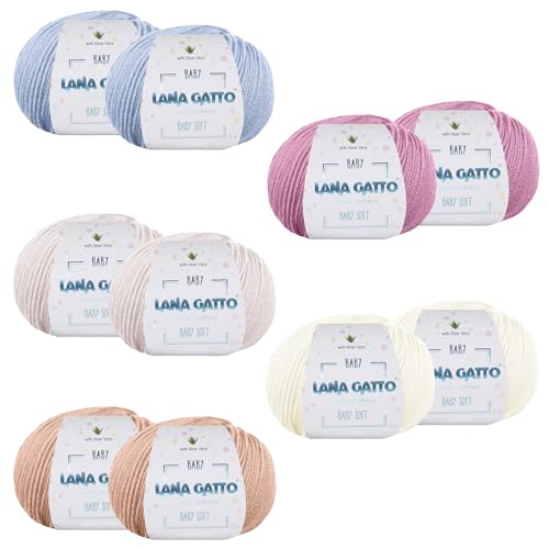 Wolle zum Stricken oder Häkeln 100% Merinowolle Extrafine von Lana Gatto. Baby Soft Linie Kinder, Neugeborene natürlich mit Aloe Vera (10, Farbmix) von Kalapanta