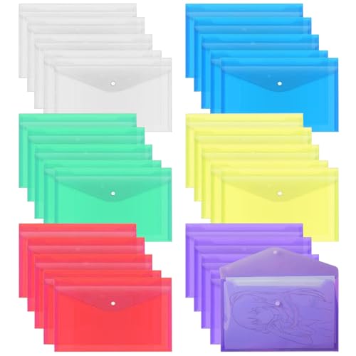 30pcs Kunststoffumschläge mit Schnappverschluss 13 x 9 Zoll eingedicktes Kunststoffordner für Dokumente wasserdichte Clear -Umschlagbeutel für Schul- und Bürolieferungen für Plastikordner für Dokumen von Kalastussaari